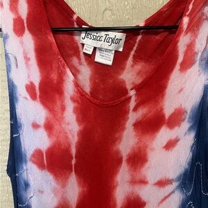 Jessica Taylor Red and Blue Tie-Dye Tank Top